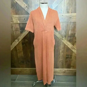 Poetry Short Sleeve V-Neck Hemp Organic Cotton Maxi Dress Chili Pink Size 6